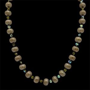Signed Vogue Pearl Necklace Champagne Glass Pearls AB Crystal Knotted Vintage